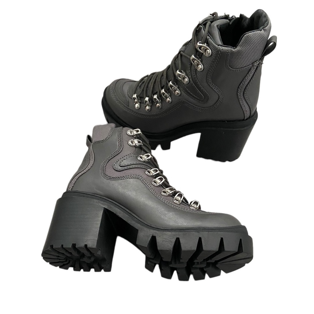 New Jeffrey Campbell Road Rage Lace-up Heeled Boots Dark Gray size 8M - Picture 4 of 10